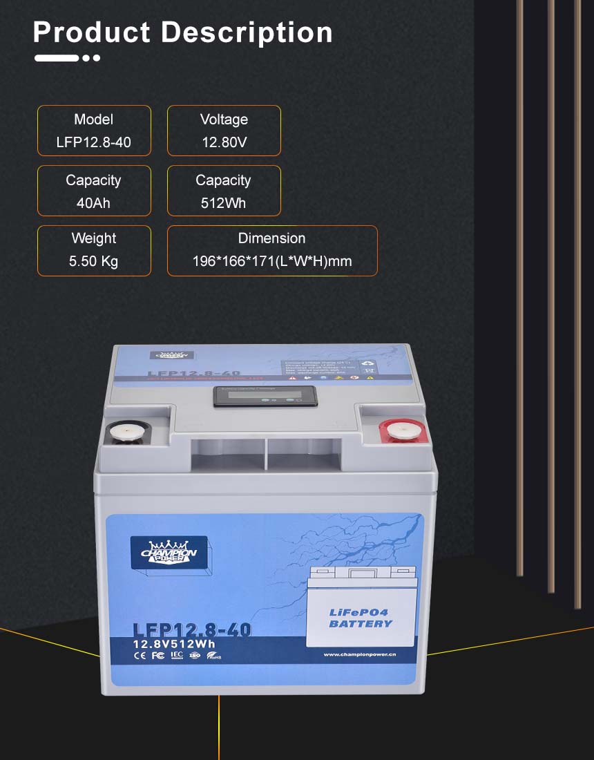 DESCRIPTION DU PRODUIT DE BATTERIE LIFEPO4 12V40AH