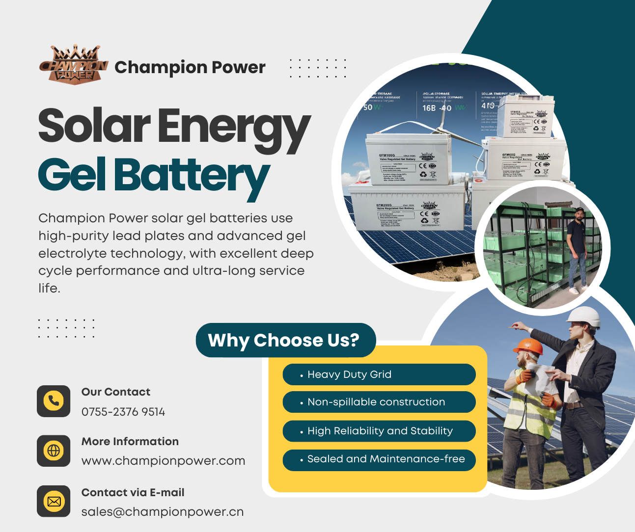 Stockage d'énergie fiable et durable | Champion Power Solar Gel Battery 