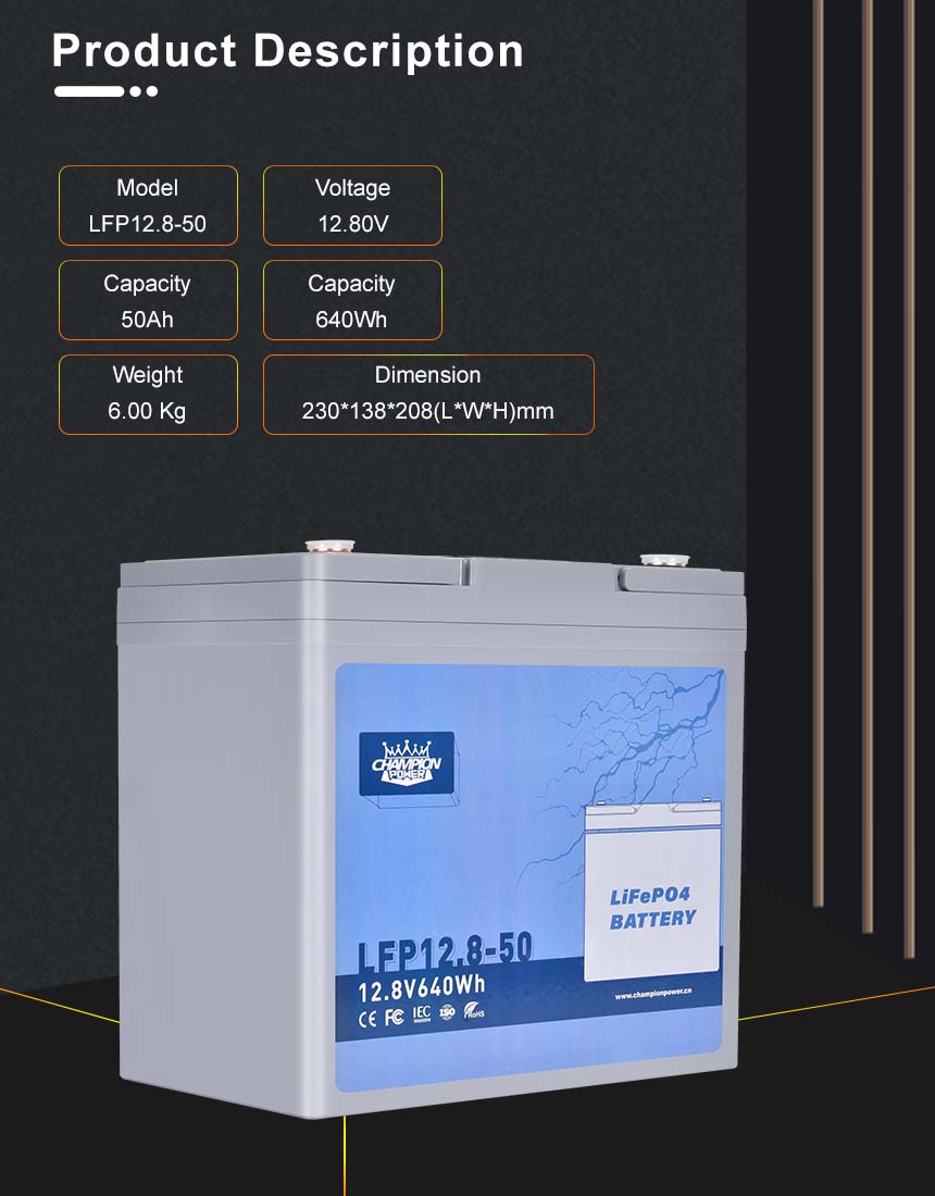 DESCRIPTION DU PRODUIT DE BATTERIE LIFEPO4 12V50AH